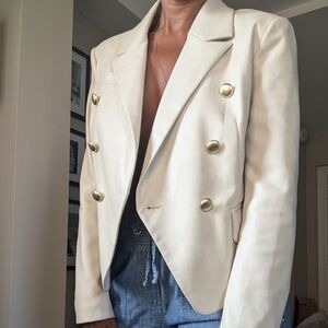 Avec Les Filles Ivory Vegan Leather Double Breasted Blazer